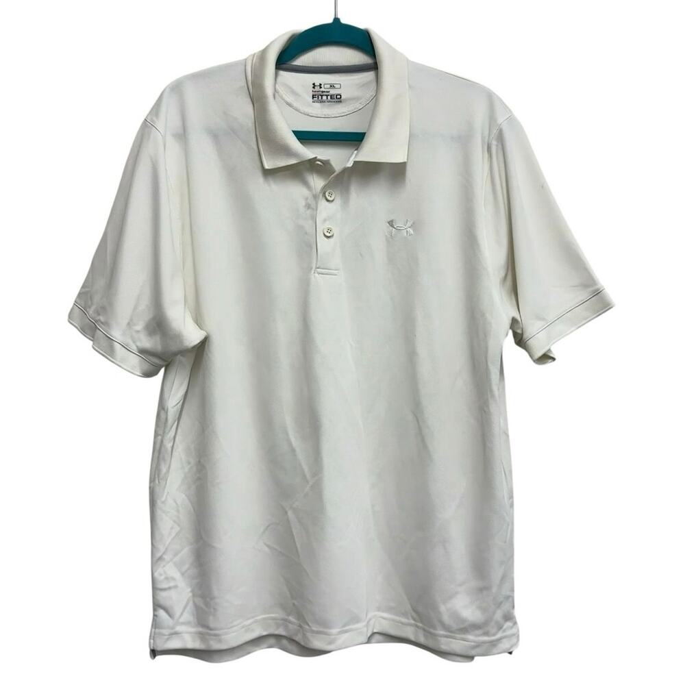 Under‎ Armour HeatGear Fitted Polo Shirt White Short Sleeve XL